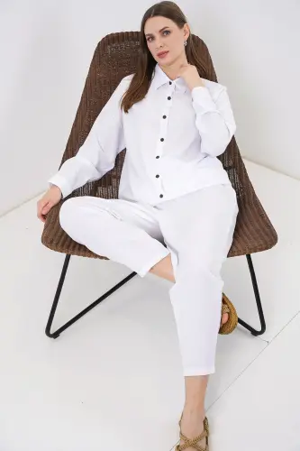 6622 Keten İkili Takım - Beyaz-BEYAZ - 3