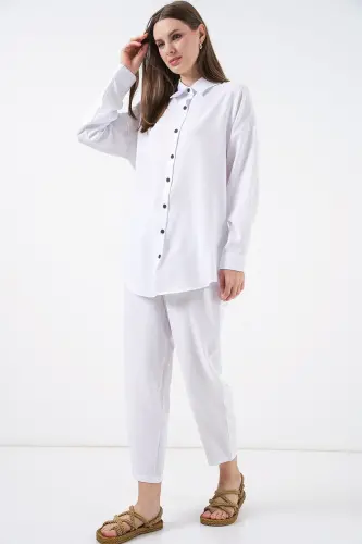 6622 Keten İkili Takım - Beyaz-BEYAZ - 5