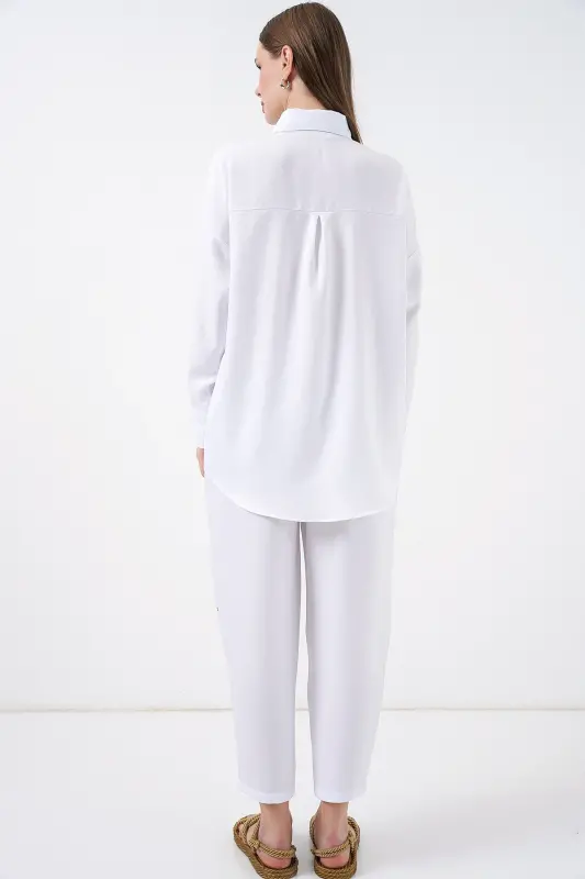 6622 Keten İkili Takım - Beyaz-BEYAZ - 7