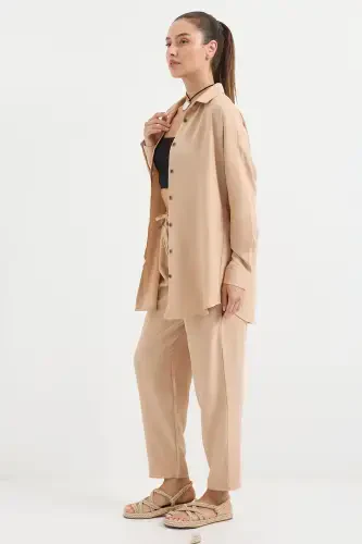 6622 Linen Two Piece Set - Biscuit-Biscuit - Modazone (1)