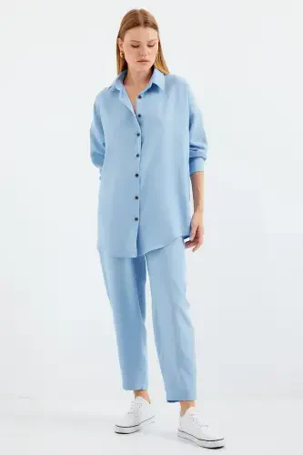 6622 Linen Two Piece Set - Blue-BLUE - 1