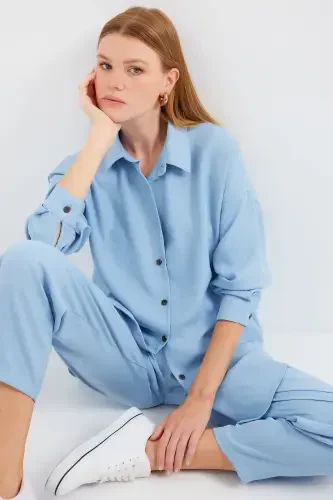 6622 Linen Two Piece Set - Blue-BLUE - 3