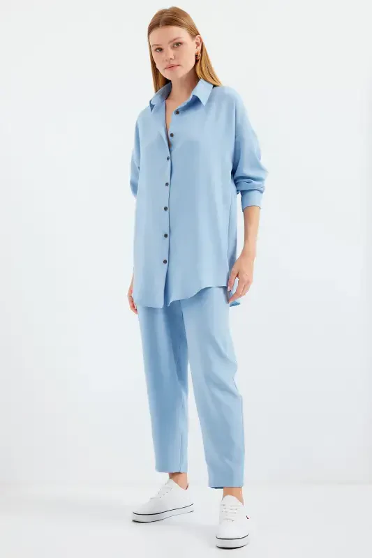 6622 Linen Two Piece Set - Blue-BLUE - 8