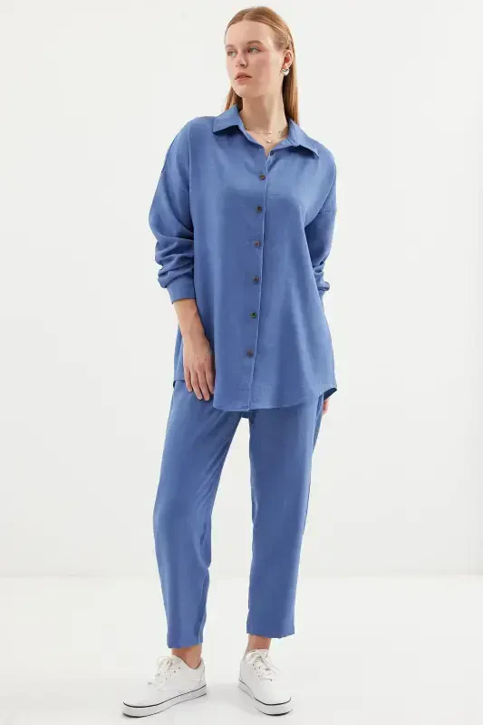 6622 Linen Two Piece Set - D. Indigo-D. Indigo - 2
