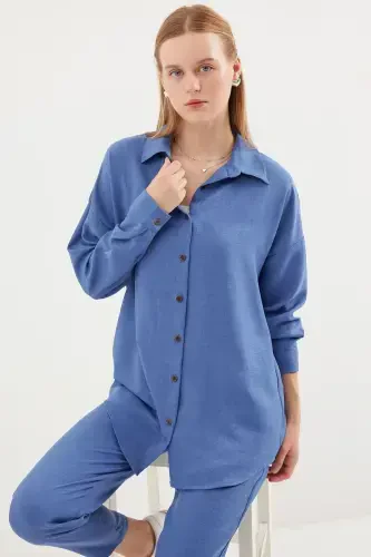 6622 Linen Two Piece Set - D. Indigo-D. Indigo - 3