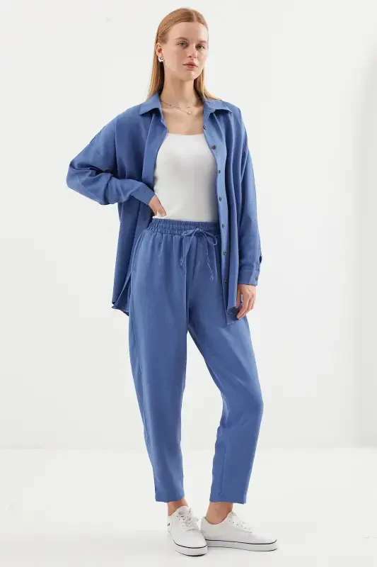 6622 Linen Two Piece Set - D. Indigo-D. Indigo - 4