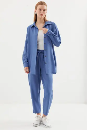 6622 Linen Two Piece Set - D. Indigo-D. Indigo - 1