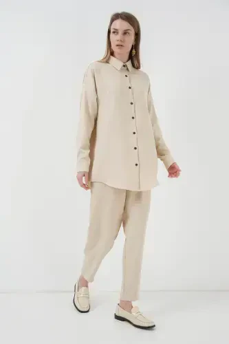 6622 Linen Two Piece Set - M. Cream-M. Cream - Modazone (1)