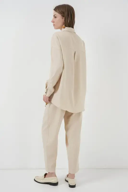 6622 Linen Two Piece Set - M. Cream-M. Cream - 6