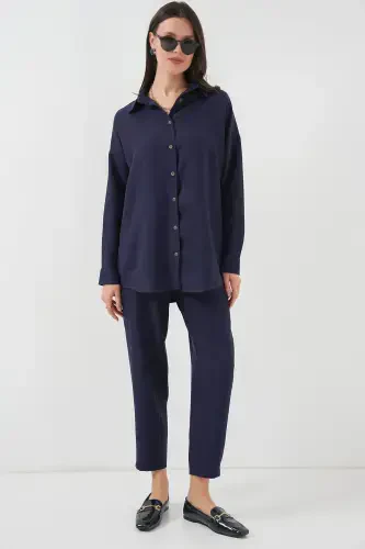 6622 Linen Two Piece Set - Navy Blue-NAVY BLUE - 1