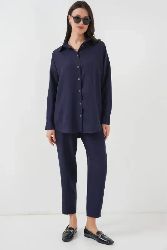 6622 Linen Two Piece Set - Navy Blue-NAVY BLUE - 1