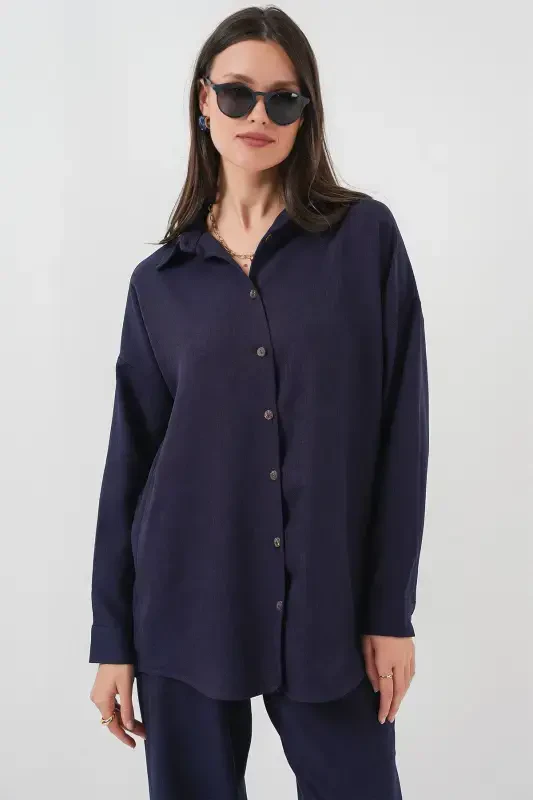 6622 Linen Two Piece Set - Navy Blue-NAVY BLUE - 2