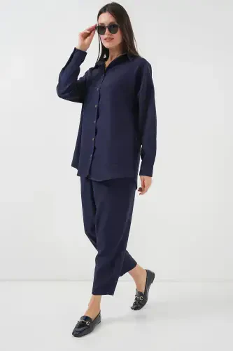 6622 Linen Two Piece Set - Navy Blue-NAVY BLUE - 3