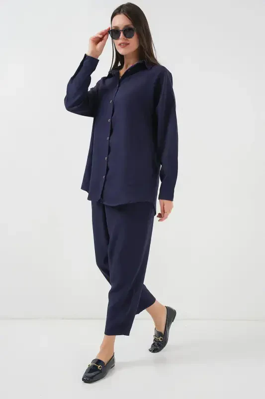 6622 Linen Two Piece Set - Navy Blue-NAVY BLUE - 3
