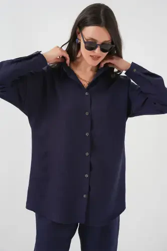 6622 Linen Two Piece Set - Navy Blue-NAVY BLUE - 4