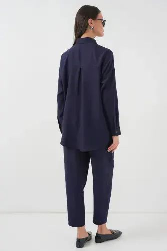 6622 Linen Two Piece Set - Navy Blue-NAVY BLUE - 6