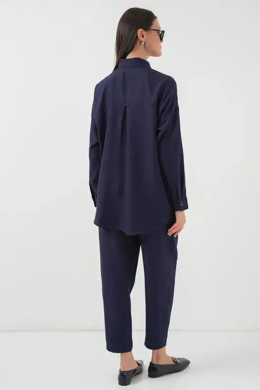 6622 Linen Two Piece Set - Navy Blue-NAVY BLUE - 6