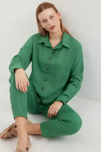 6622 Linen Two Piece Set - Y.Emerald-Y.Emerald - 1
