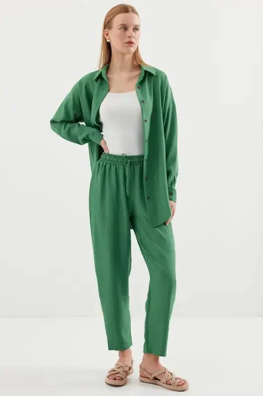 6622 Linen Two Piece Set - Y.Emerald-Y.Emerald - 2