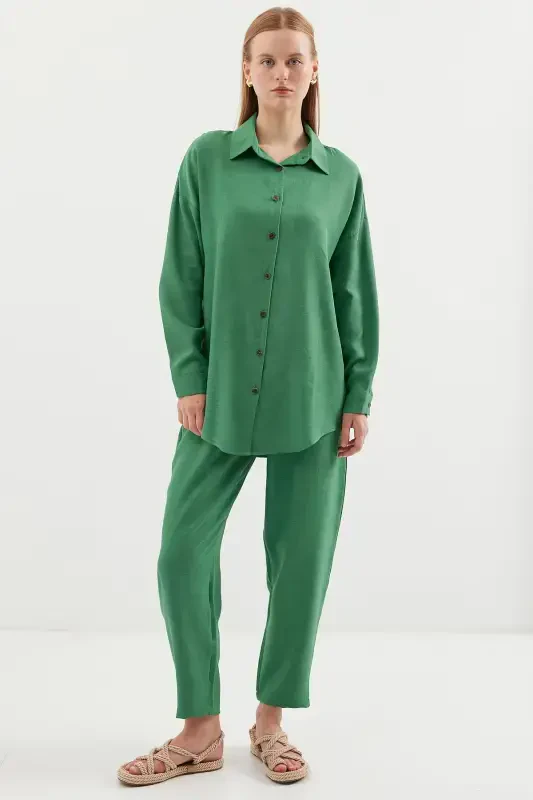 6622 Linen Two Piece Set - Y.Emerald-Y.Emerald - 3