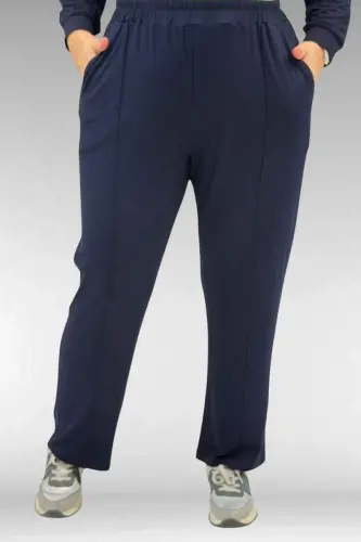 67014 Büyük Beden Parçalı Yakalı Fermuarlı Pantolonlu Penye Takım - Lacivert - 3