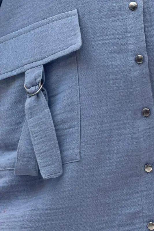 67015 Büyük Beden Cepleri D Toka Detaylı Müslin Pantolonlu Takım - Antrasit - 2