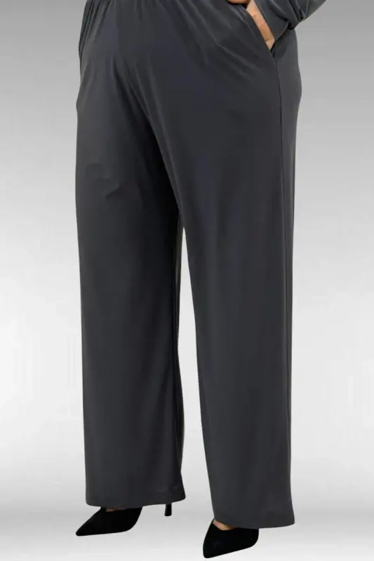 67022 Büyük Beden Omzu Taş Detaylı Sandy Pantolonlu Takım - Antrasit - 4