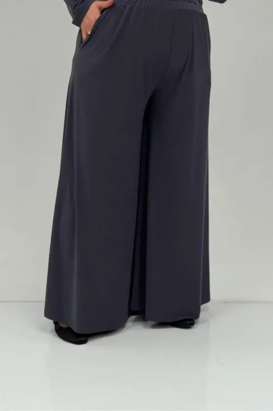 67030 Büyük Beden Yanı Yırtmaçlı Sandy Pantolonlu Takım - Antrasit - 3