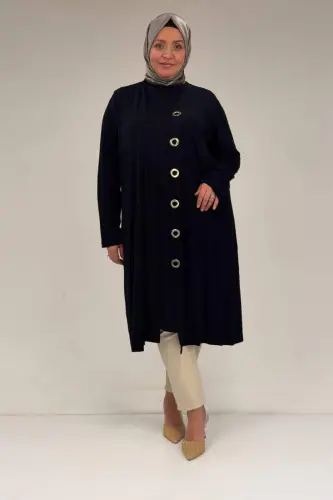 67032 Büyük Beden Kuşgözü Detaylı Penye İkili Takım - Lacivert - BÜYÜKBEDENIZ (1)