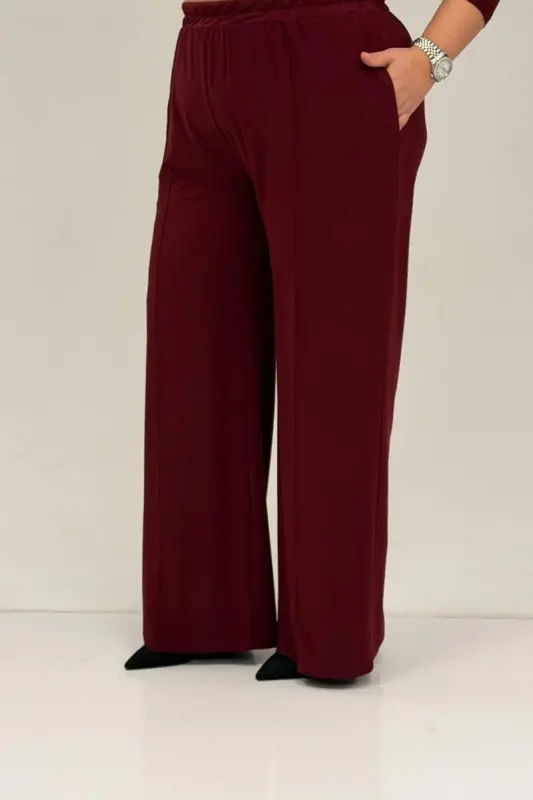 67033 Büyük Beden Etek Ucu Parçalı Sandy Pantolonlu Takım - Bordo - 3