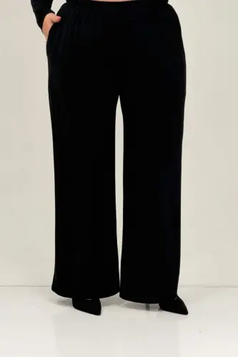 67033 Büyük Beden Etek Ucu Parçalı Sandy Pantolonlu Takım - Siyah - 2