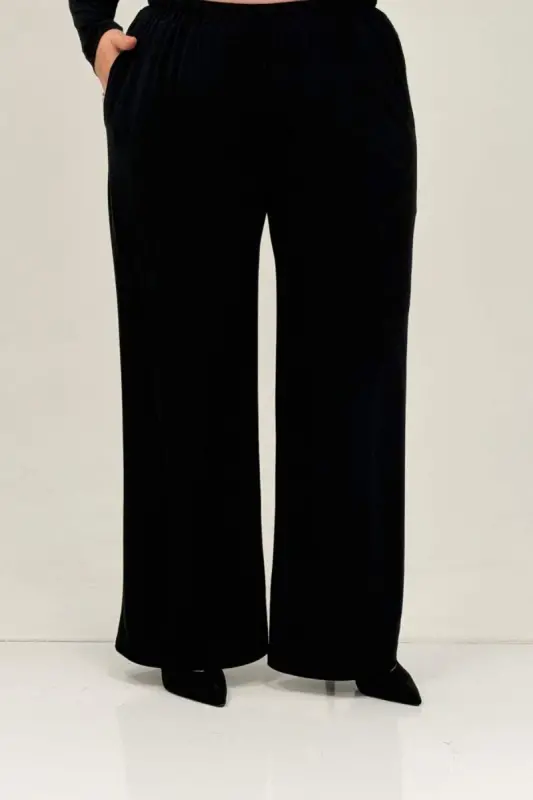 67033 Büyük Beden Etek Ucu Parçalı Sandy Pantolonlu Takım - Siyah - 2