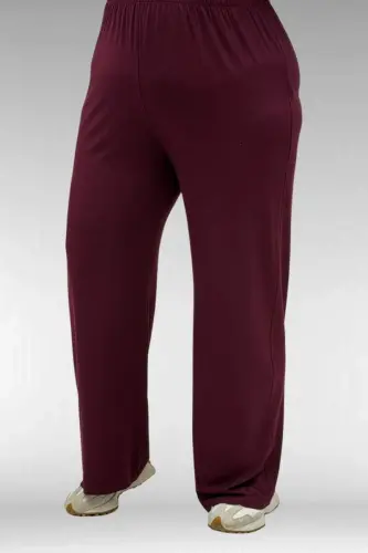 67034 Büyük Beden Yanları Patlı Penye Pantolonlu Takım - Bordo - 3