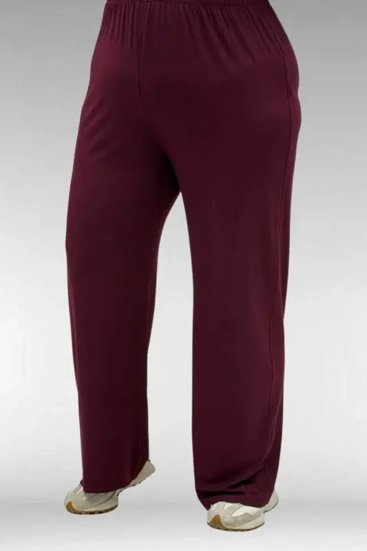 67034 Büyük Beden Yanları Patlı Penye Pantolonlu Takım - Bordo - 3