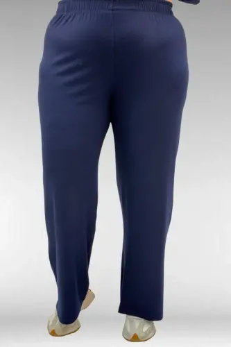 67034 Büyük Beden Yanları Patlı Penye Pantolonlu Takım - Lacivert - 3