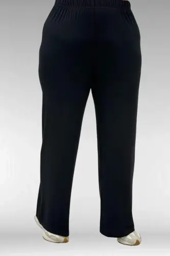 67034 Büyük Beden Yanları Patlı Penye Pantolonlu Takım - Siyah - 3