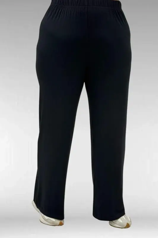 67034 Büyük Beden Yanları Patlı Penye Pantolonlu Takım - Siyah - 3