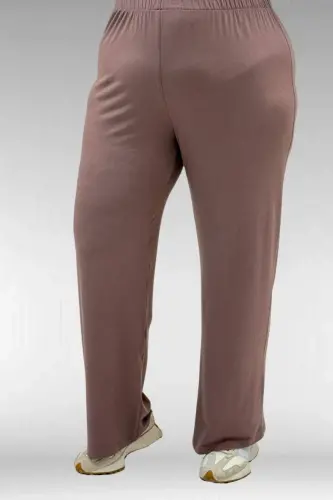 67034 Büyük Beden Yanları Patlı Penye Pantolonlu Takım - Vizon - 3