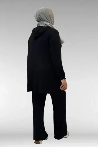 67034 Plus Size Side Buttoned Cotton Jersey Pant Set - Black - 4