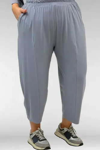 67037 Büyük Beden Düşük Kol Penye Pantolonlu Takım - Gri - 3