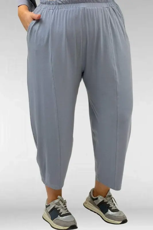 67037 Büyük Beden Düşük Kol Penye Pantolonlu Takım - Gri - 3