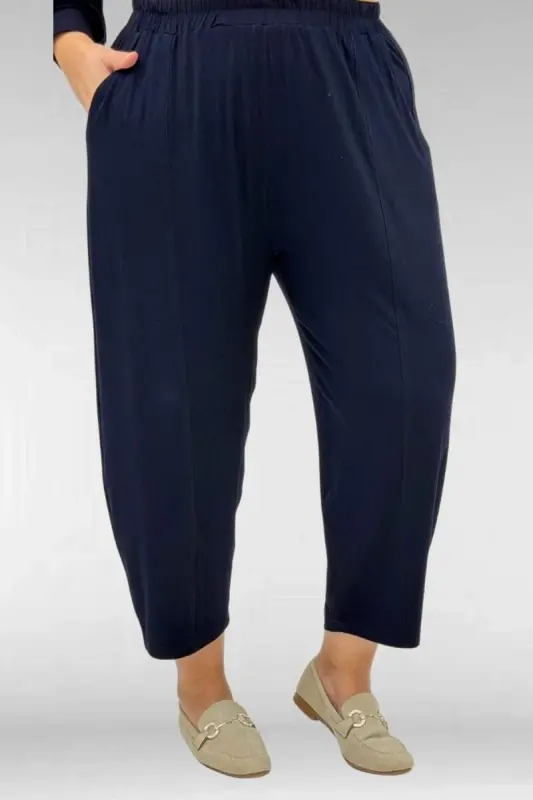 67037 Büyük Beden Düşük Kol Penye Pantolonlu Takım - Lacivert - 3