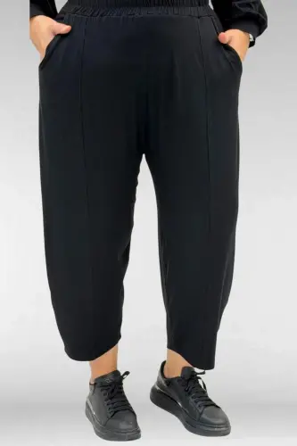 67037 Büyük Beden Düşük Kol Penye Pantolonlu Takım - Siyah - 3