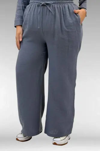 67038 Büyük Beden Erkek Yakalı Müslin Pantolonlu Takım - Antrasit - 3