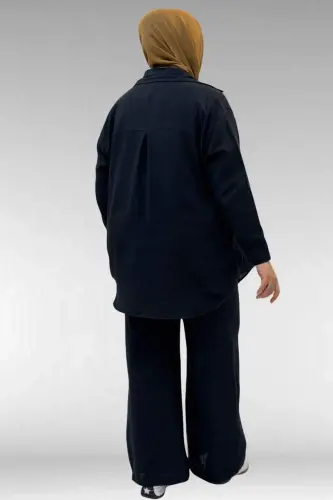 67038 Büyük Beden Erkek Yakalı Müslin Pantolonlu Takım - Siyah - 3