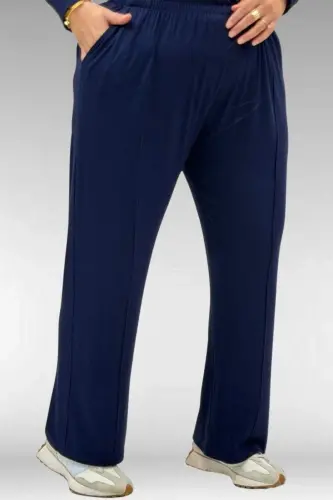 67040 Büyük Beden Cep Kapak Modelli D Halka Detaylı Penye Pantolonlu Takım - Lacivert - 3