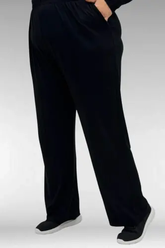 67040 Büyük Beden Cep Kapak Modelli D Halka Detaylı Penye Pantolonlu Takım - Siyah - 3