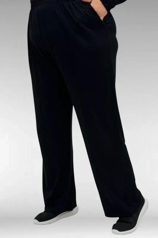 67040 Büyük Beden Cep Kapak Modelli D Halka Detaylı Penye Pantolonlu Takım - Siyah - 3