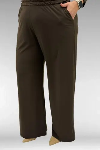 67043 Büyük Beden Püskül Detaylı Sandy Pantolonlu Takım - Kahve - 3