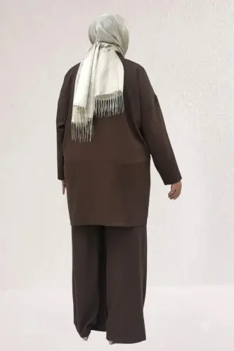 67056-1 Büyük Beden Blazer Ceket - Pantolon Nova Takım - Kahve - 3